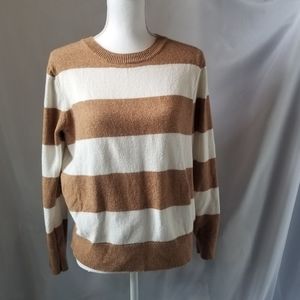 J crew L tan white stripe sweater